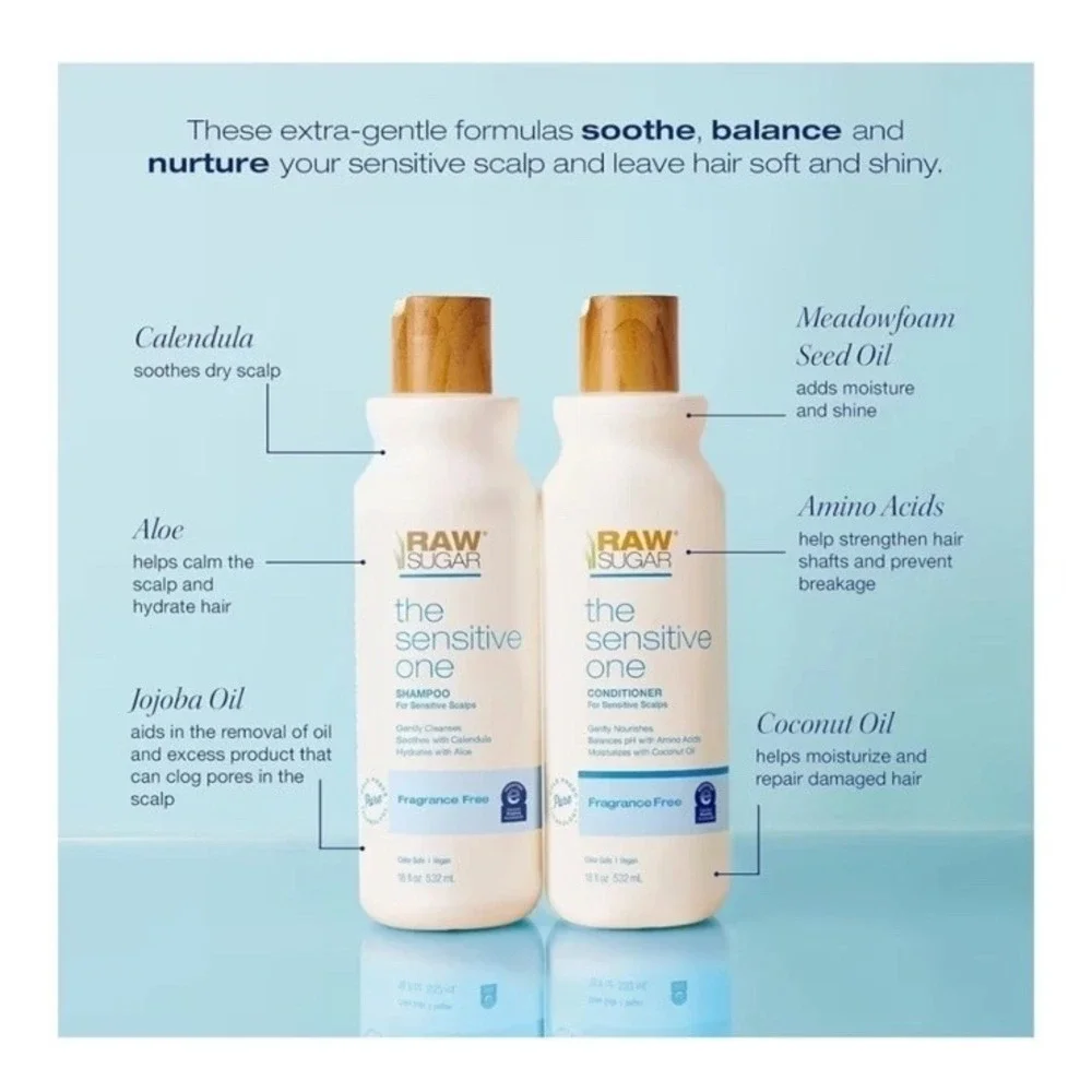 Raw Sugar Shampoo and Conditioner Set, The Sensitive One Hair Care Duo, 18 Fl Oz